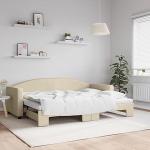 vidaXL, vidaXL Tagesbett Ausziehbar Creme 80x200 cm Stoff, vidaXL Tagesbett Ausziehbar Creme 80x200 cm Stoff