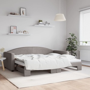 vidaXL, vidaXL Tagesbett Ausziehbar Taupe 90x200 cm Stoff, vidaXL Tagesbett Ausziehbar Taupe 90x200 cm Stoff