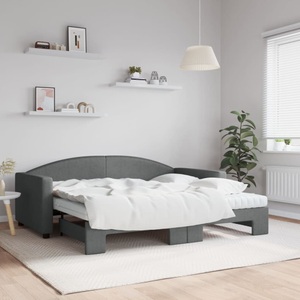 vidaXL, vidaXL Tagesbett Ausziehbar mit Matratzen Dunkelgrau 90x190 cm Stoff