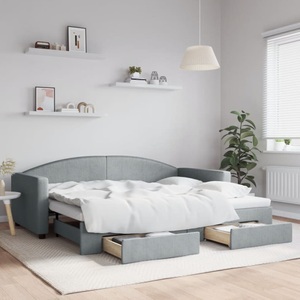 vidaXL, vidaXL Tagesbett Ausziehbar mit Schubladen Hellgrau 90x200 cm Stoff