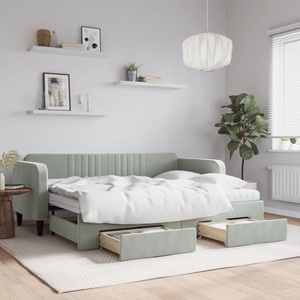 vidaXL, vidaXL Tagesbett Ausziehbar mit Schubladen Hellgrau 80x200 cm Samt