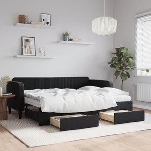 vidaXL, vidaXL Tagesbett Ausziehbar mit Schubladen Schwarz 80x200 cm Samt