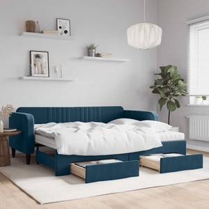 vidaXL, vidaXL Tagesbett mit Rollbett und Schubladen Blau 90x200 cm Samt