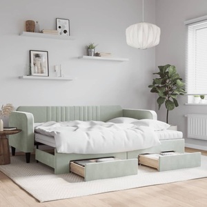 vidaXL, vidaXL Tagesbett Ausziehbar mit Schubladen Hellgrau 90x200 cm Samt