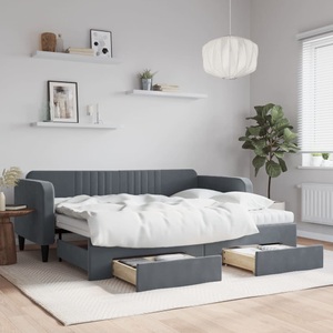 vidaXL, vidaXL Tagesbett Ausziehbar mit Schubladen Dunkelgrau 90x200 cm Samt