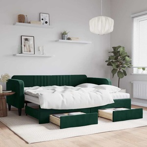 vidaXL, vidaXL Tagesbett Ausziehbar mit Schubladen Dunkelgrün 90x200 cm Samt