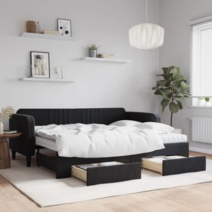 vidaXL, vidaXL Tagesbett Ausziehbar mit Schubladen Schwarz 90x200 cm Samt