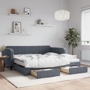vidaXL, vidaXL Tagesbett Ausziehbar mit Schubladen Dunkelgrau 100x200 cm Samt