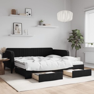 vidaXL, vidaXL Tagesbett Ausziehbar mit Schubladen Schwarz 100x200 cm Samt