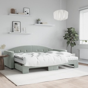 vidaXL, vidaXL Tagesbett Ausziehbar mit Matratzen Hellgrau 80x200 cm Samt