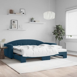 vidaXL, vidaXL Tagesbett Ausziehbar mit Matratzen Blau 90x200 cm Samt