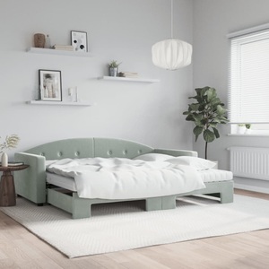 vidaXL, vidaXL Tagesbett Ausziehbar mit Matratzen Hellgrau 90x200 cm Samt