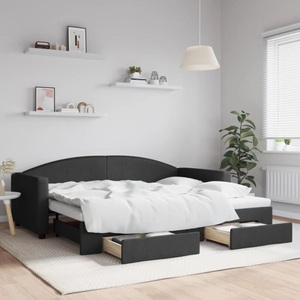 vidaXL, vidaXL Tagesbett Ausziehbar mit Schubladen Schwarz 90x200 cm Stoff
