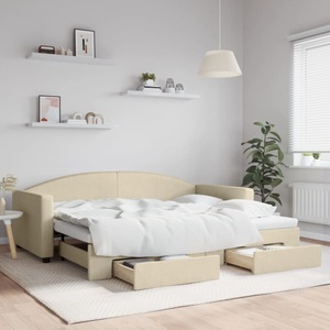 vidaXL, vidaXL Tagesbett Ausziehbar mit Schubladen Creme 90x200 cm Stoff