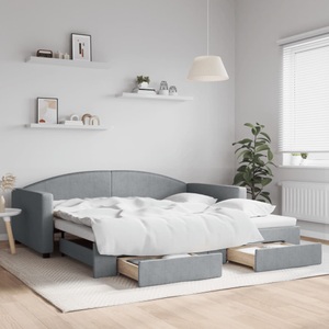 vidaXL, vidaXL Tagesbett Ausziehbar mit Schubladen Hellgrau 100x200 cm Stoff