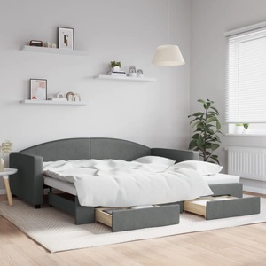 vidaXL, vidaXL Tagesbett Ausziehbar mit Schubladen Dunkelgrau 100x200 cm Stoff