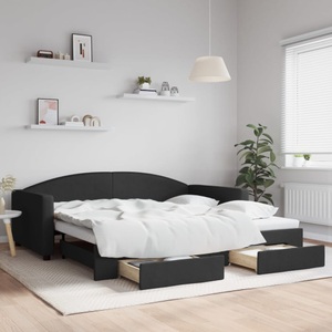 vidaXL, vidaXL Tagesbett Ausziehbar mit Schubladen Schwarz 100x200 cm Stoff