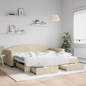 vidaXL, vidaXL Tagesbett Ausziehbar mit Schubladen Creme 100x200 cm Stoff