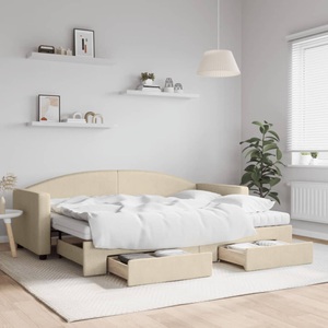 vidaXL, vidaXL Tagesbett Ausziehbar mit Schubladen Creme 80x200 cm Stoff