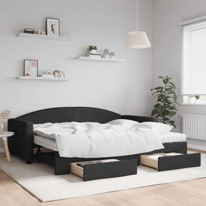 vidaXL, vidaXL Tagesbett Ausziehbar mit Schubladen Schwarz 90x200 cm Stoff