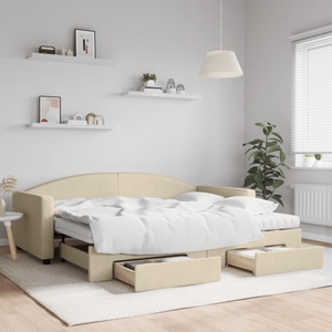 vidaXL, vidaXL Tagesbett Ausziehbar mit Schubladen Creme 90x200 cm Stoff