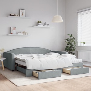vidaXL, vidaXL Tagesbett Ausziehbar mit Schubladen Hellgrau 100x200 cm Stoff
