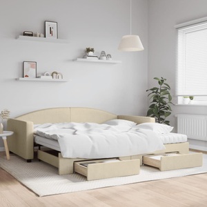 vidaXL, vidaXL Tagesbett Ausziehbar mit Schubladen Creme 100x200 cm Stoff