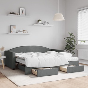 vidaXL, vidaXL Tagesbett Ausziehbar mit Schubladen Dunkelgrau 90x190 cm Stoff