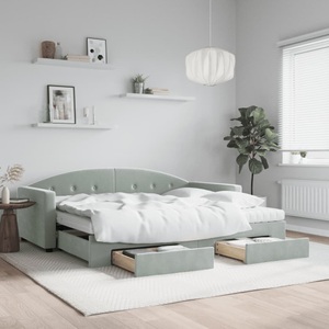 vidaXL, vidaXL Tagesbett Ausziehbar mit Schubladen Hellgrau 90x200 cm Samt