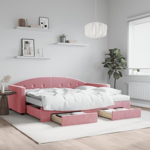 vidaXL, vidaXL Tagesbett Ausziehbar mit Schubladen Rosa 90x200 cm Samt