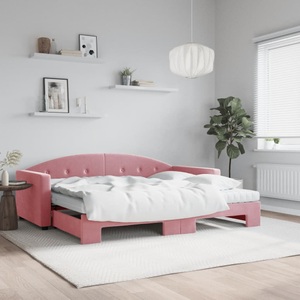 vidaXL, vidaXL Tagesbett Ausziehbar mit Matratzen Rosa 90x200 cm Samt