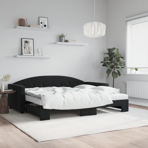 vidaXL, vidaXL Tagesbett Ausziehbar mit Matratzen Schwarz 90x200 cm Samt