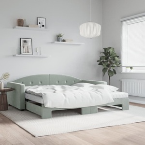 vidaXL, vidaXL Tagesbett Ausziehbar mit Matratzen Hellgrau 100x200 cm Samt