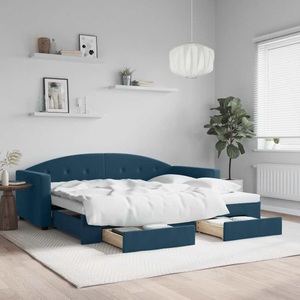 vidaXL, vidaXL Tagesbett mit Rollbett und Schubladen Blau 90x200 cm Samt