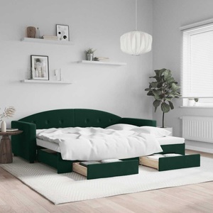 vidaXL, vidaXL Tagesbett Ausziehbar mit Schubladen Dunkelgrün 90x200 cm Samt