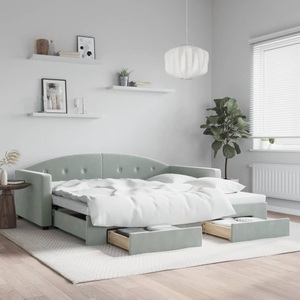 vidaXL, vidaXL Tagesbett Ausziehbar mit Schubladen Hellgrau 100x200 cm Samt