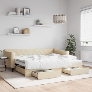 vidaXL, vidaXL Tagesbett Ausziehbar mit Schubladen Creme 90x200 cm Stoff