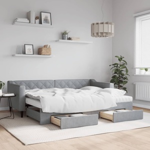 vidaXL, vidaXL Tagesbett Ausziehbar mit Schubladen Hellgrau 80x200 cm Stoff