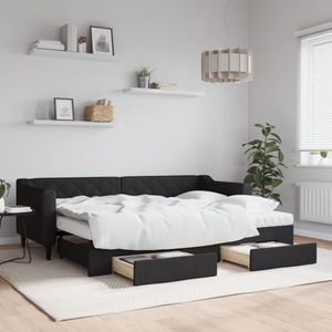 vidaXL, vidaXL Tagesbett Ausziehbar mit Schubladen Schwarz 80x200 cm Stoff