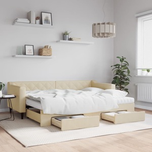 vidaXL, vidaXL Tagesbett Ausziehbar mit Schubladen Creme 80x200 cm Stoff