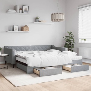 vidaXL, vidaXL Tagesbett Ausziehbar mit Schubladen Hellgrau 100x200 cm Stoff