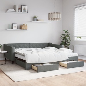 vidaXL, vidaXL Tagesbett Ausziehbar mit Schubladen Dunkelgrau 100x200 cm Stoff