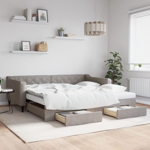 vidaXL, vidaXL Tagesbett Ausziehbar mit Schubladen Taupe 100x200 cm Stoff