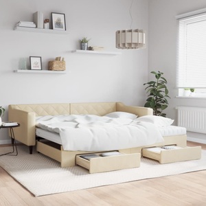 vidaXL, vidaXL Tagesbett Ausziehbar mit Schubladen Creme 100x200 cm Stoff