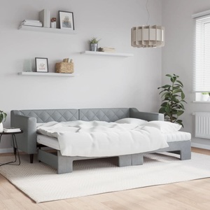 vidaXL, vidaXL Tagesbett Ausziehbar mit Matratze Hellgrau 80x200 cm Stoff