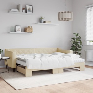 vidaXL, vidaXL Tagesbett Ausziehbar mit Matratzen Creme 80x200 cm Stoff