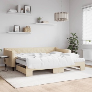vidaXL, vidaXL Tagesbett Ausziehbar mit Matratzen Creme 90x200 cm Stoff