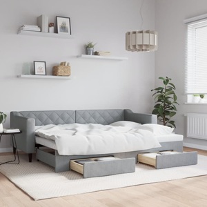 vidaXL, vidaXL Tagesbett Ausziehbar mit Schubladen Hellgrau 80x200 cm Stoff