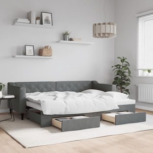 vidaXL, vidaXL Tagesbett Ausziehbar mit Schubladen Dunkelgrau 80x200 cm Stoff