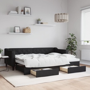 vidaXL, vidaXL Tagesbett Ausziehbar mit Schubladen Schwarz 80x200 cm Stoff